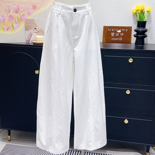 高品质天丝棉白色直筒阔腿裤大码