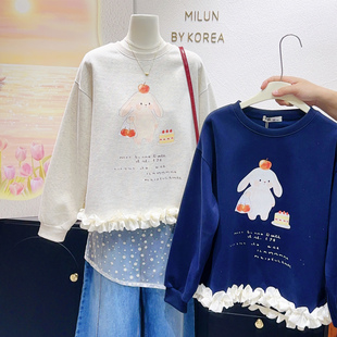 韩系氛围感好甜！2026早春韩代款ins可爱荷叶边卫衣遮肉显瘦大码