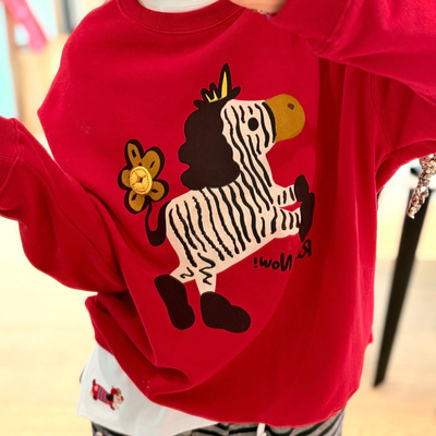 纸袋家100%毛圈棉红色卫衣新年装