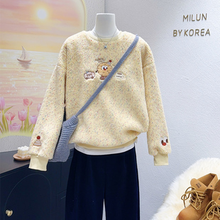 尊嘟很可爱~韩代款秋冬羊羔绒上衣ins奶油系休闲毛毛卫衣外套宽松