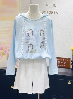 亮片小企鹅连帽森女甜美俏皮长袖