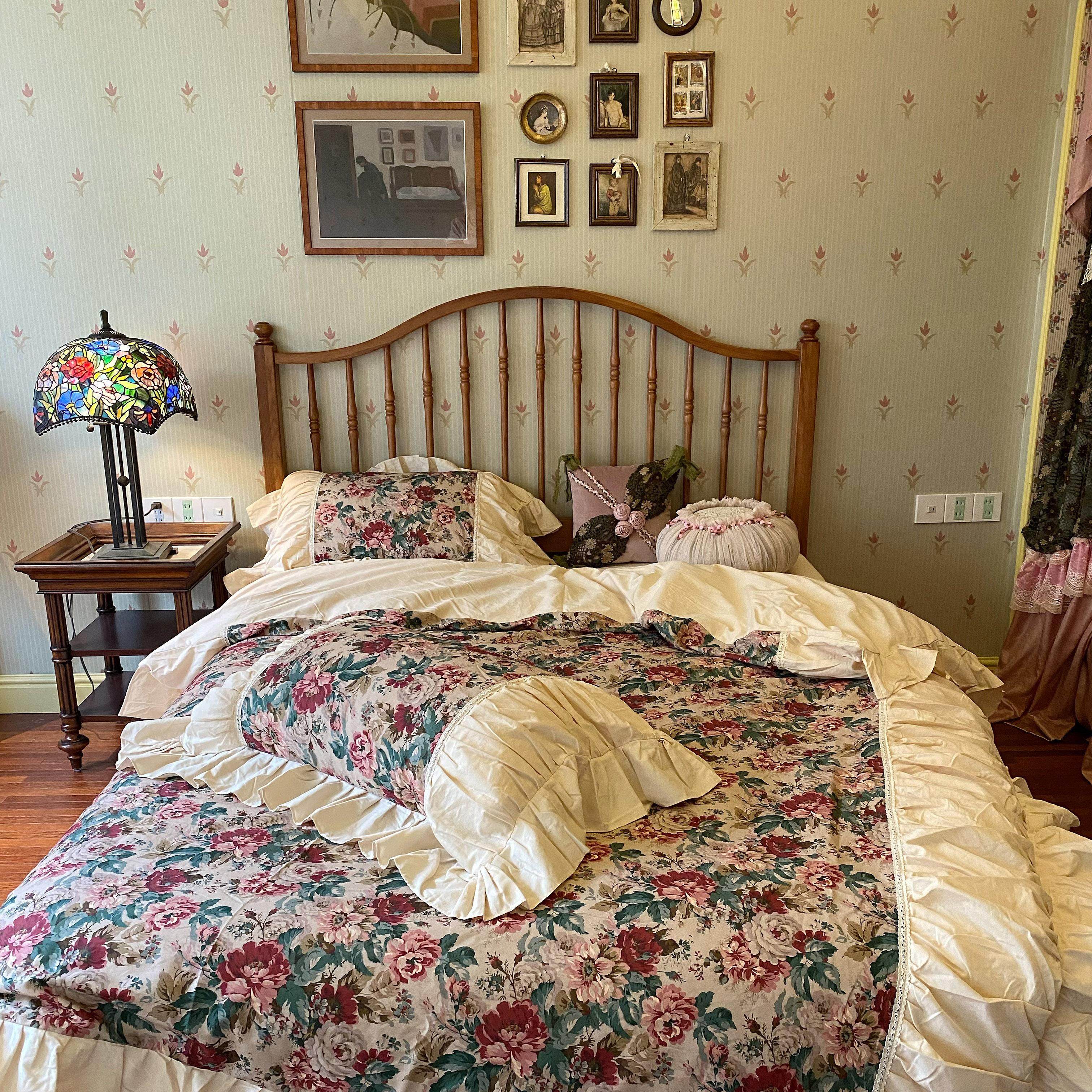 特价「月光竖琴」故我今我复古双人床中古实木小户型主卧1.5/1.8