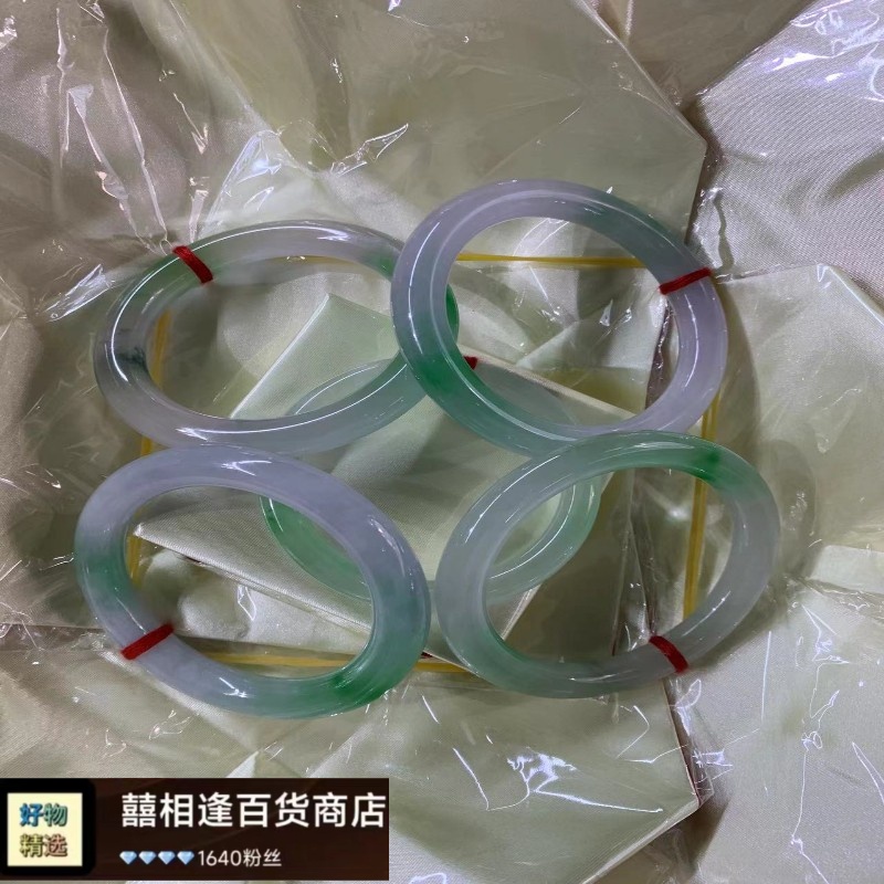 AB货镯子缅甸翡翠冰种飘绿玉镯子圆形阳绿玉手镯女宽条送礼饰品