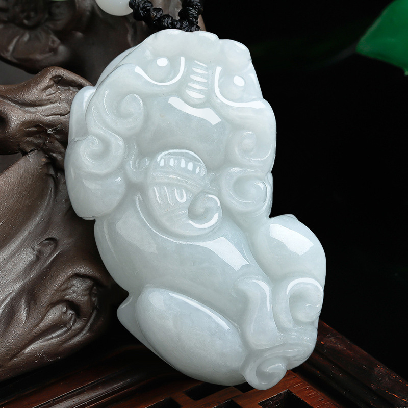 缅甸A货翡翠中号貔貅吊坠冰种玉石挂件如意皮丘四会玉器