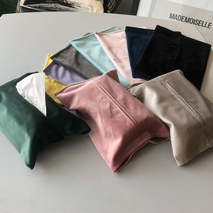 纯色简约纸巾袋ins餐巾纸抽北欧丝绒布艺抽纸盒车载家用抽纸包套