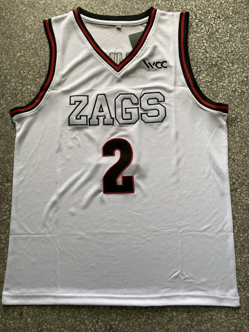 NCAA冈萨加大学2号白色刺绣球衣背心训练服