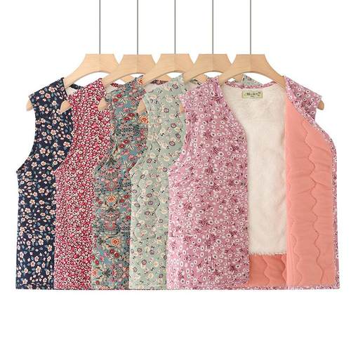 妈妈冬季新款坎肩背心加绒棉中老年女士保暖马甲秋冬加厚护腰