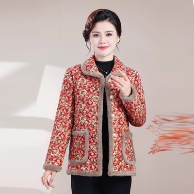 中老年碎花加绒加厚棉服新款冬装妈妈棉衣50-60岁翻领花棉袄