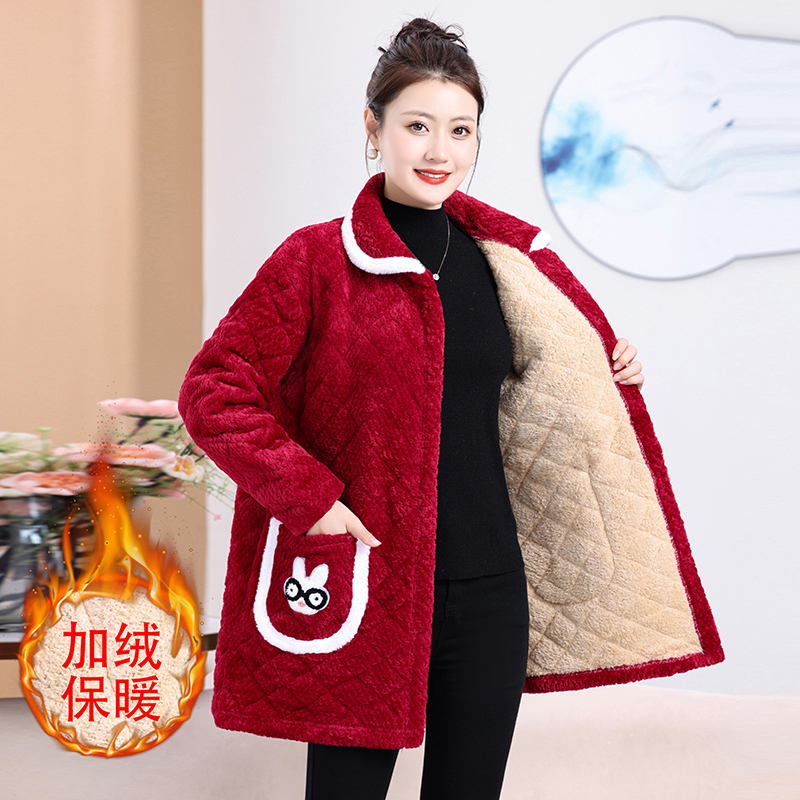 加绒加厚罩衣女妈妈装棉衣外套