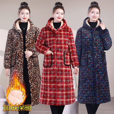 棉衣女妈妈冬装加绒加厚过膝棉服