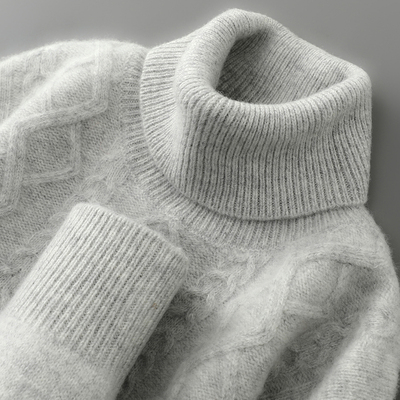 100%纯羊毛衫男高领菱形绞花毛衣