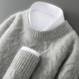 秋冬新款100%纯羊毛衫男双股加厚圆领毛衣休闲套头针织打底羊绒衫