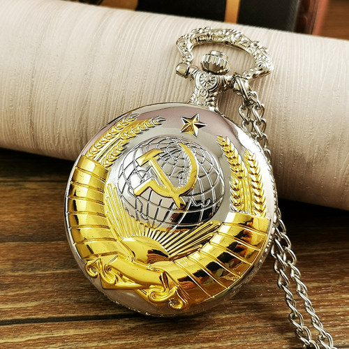 特批 间金苏联怀表男款苏维埃复古电子男生翻盖石英表老年人机械