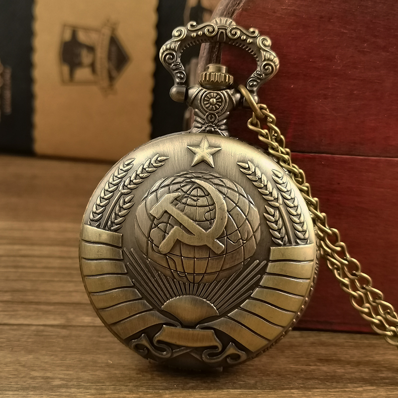 批发苏联怀表复古男款翻盖二战电子学生项链纪念镰刀徽章图案机械
