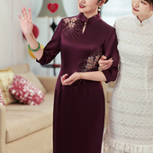 遮肚子妈妈装 醋酸缎高端宴会旗袍高贵优雅婚宴喜婆婆结婚敬酒礼服