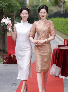 香槟色妈妈婚宴礼服结婚旗袍
