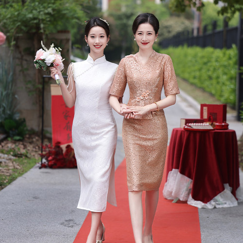 香槟色妈妈婚宴礼服结婚旗袍