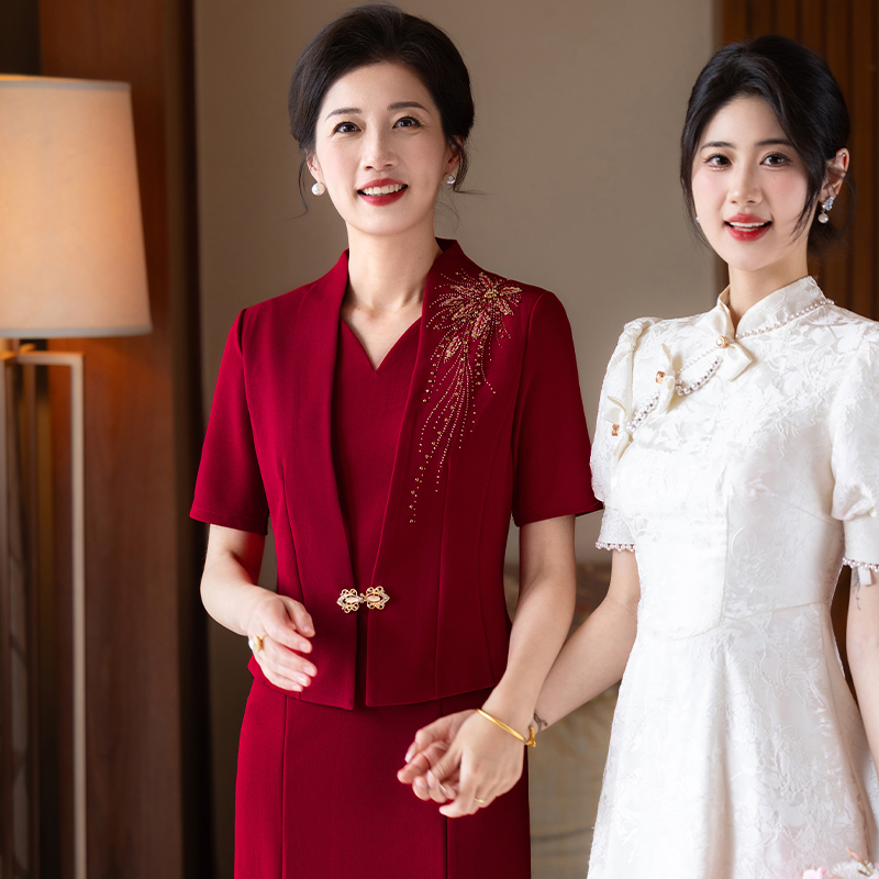 高端喜婆婆假两件年轻妈妈旗袍