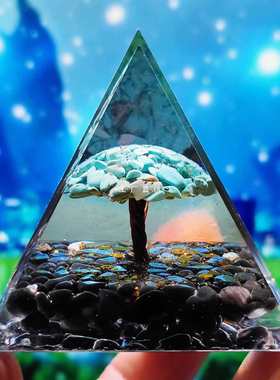 爆款批发外贸紫晶水晶球碎石金字塔生命树家居树脂摆件卧室桌面