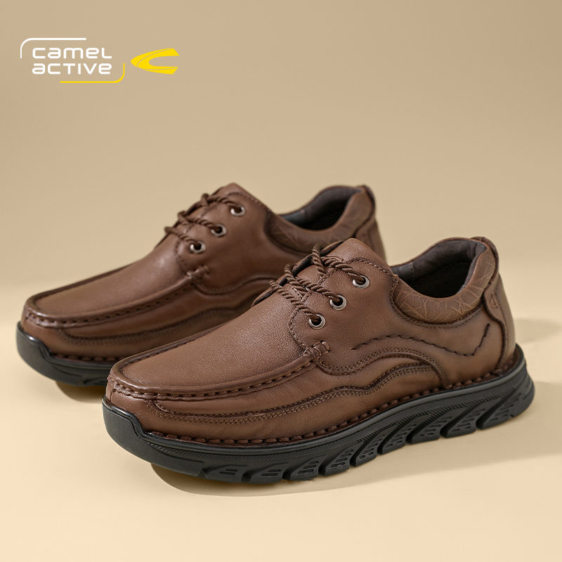 德国骆驼动感男士高档秋冬季商务休闲皮鞋软底软面厚底大头鞋耐磨