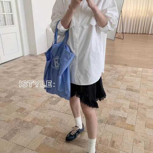 特价不退换 韩国istyle春秋白色温柔长袖衬衫上衣波浪边叠穿衬衣