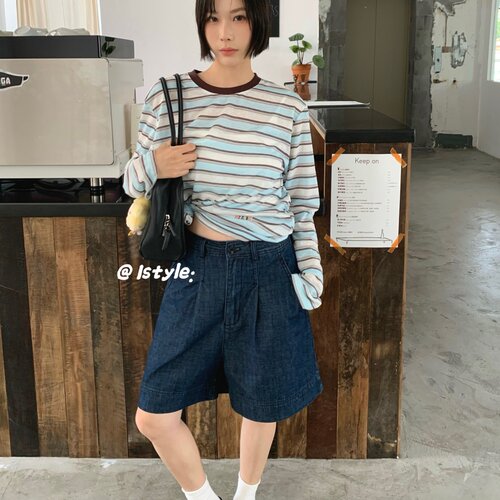 韩国istyle原色丹宁牛仔短裤阔腿a字热裤百搭休闲裤高腰五分裤女