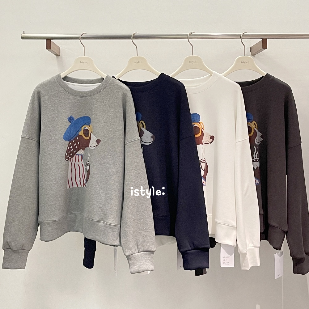 2025秋季istyle韩版新款长袖圆领上衣卡通小狗印花洋气百搭卫衣女
