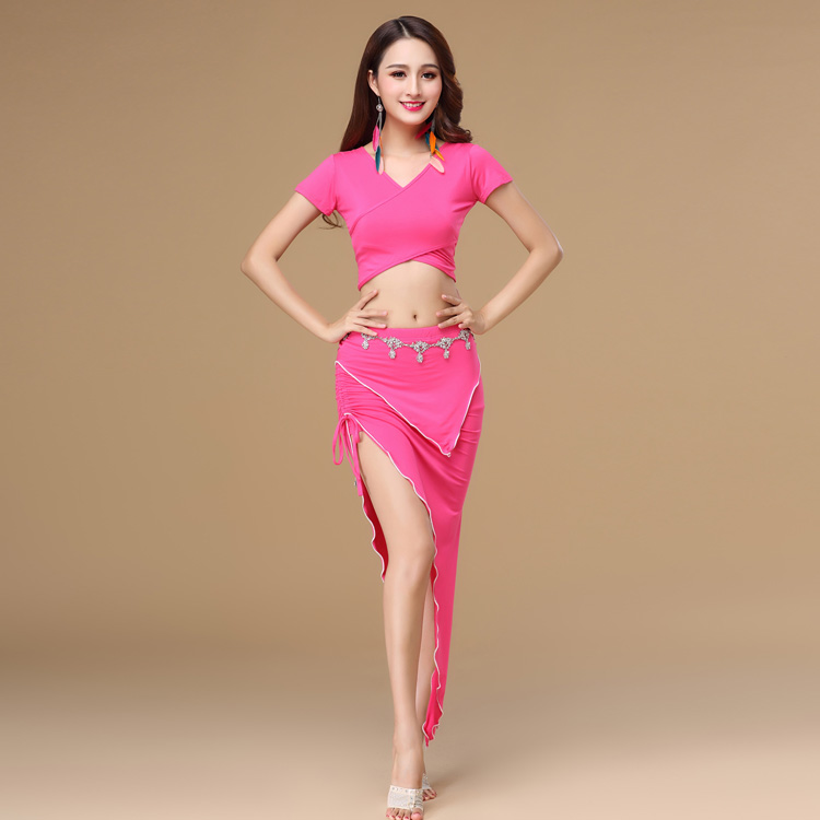 亏本清仓肚皮舞练功服莫代尔演出服装显瘦春夏三角斜边裙套装