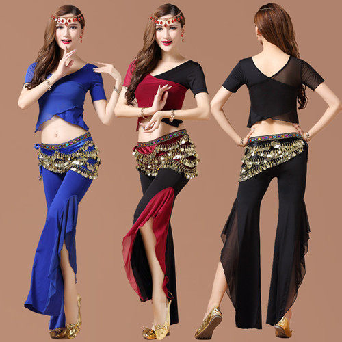 包邮 肚皮舞套装 印度舞蹈演出服 肚皮舞练习服练功服 拼接套装