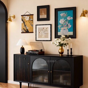 现代法式中古风客厅装饰画玄关禅意中国风混搭小众艺术挂画组合画