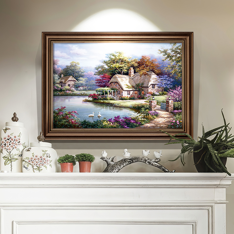 美式餐厅装饰画仿油画风景客厅背景墙挂画欧式壁画卧室入户玄关画图片