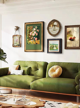 法式中古客厅沙发装饰画美式复古餐厅卧室挂画绿色欧式轻奢高级感