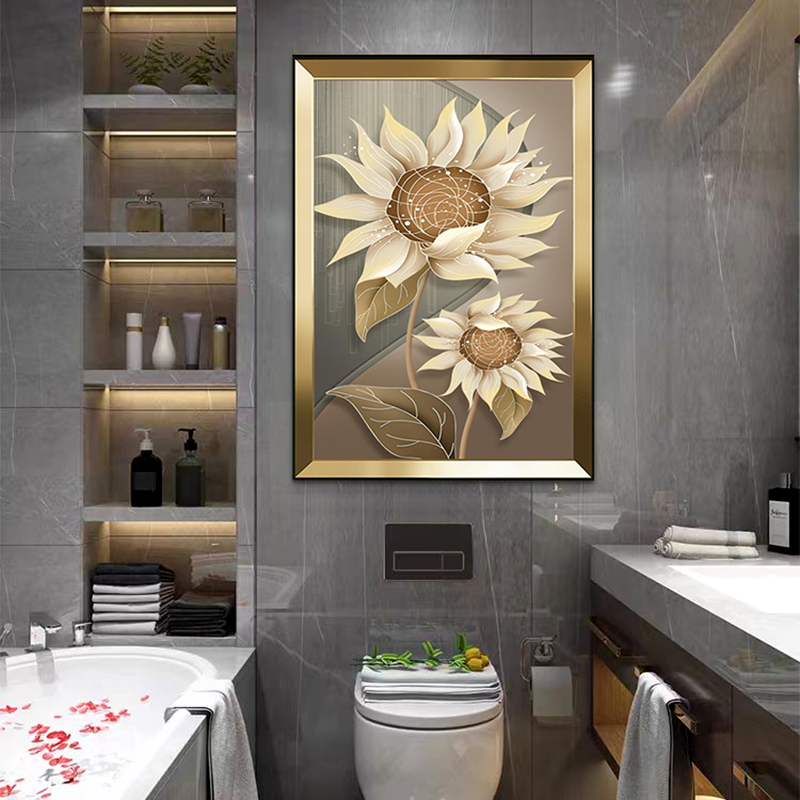 欧式轻奢卫生间厕所装饰画花卉现代酒店浴室挂画防水玄关矮柜挂画图片