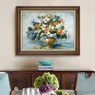美式餐厅挂画2025新款客厅玄关走廊过道装饰画花开富贵一整幅横版