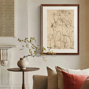 法式素描铅笔玄关装饰画中古风抽象文艺客厅书房挂画摆画《相拥》