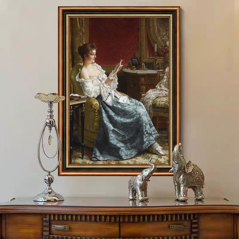 读书女子》美式复古玄关走廊过道装饰画欧式古典客厅餐厅挂画人物图片