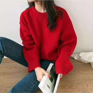 复古大红色毛衣女秋冬厚中国红外穿正红宽松上衣慵懒风2025年新款
