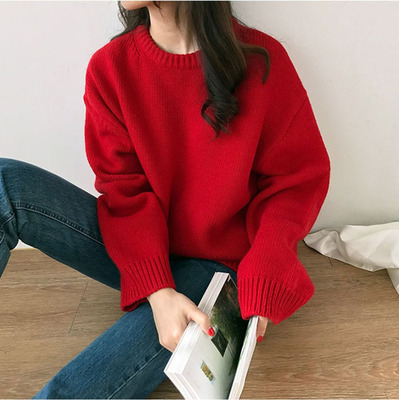中国红毛衣女冬大红色