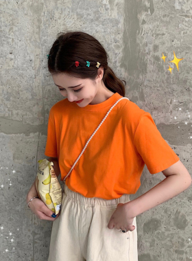 糖果橘色短袖t恤女宽松纯棉净版纯色亮橙色上衣ins超火2025新款夏