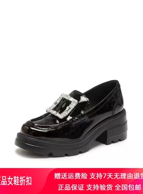 商场同款2026春新款方糖爵士粗高跟乐福鞋黑色小皮鞋女鞋EEZ07AA6