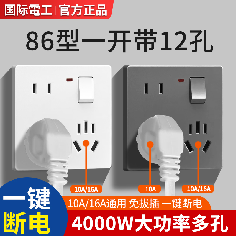 国际电工86型一开十二孔面板插座