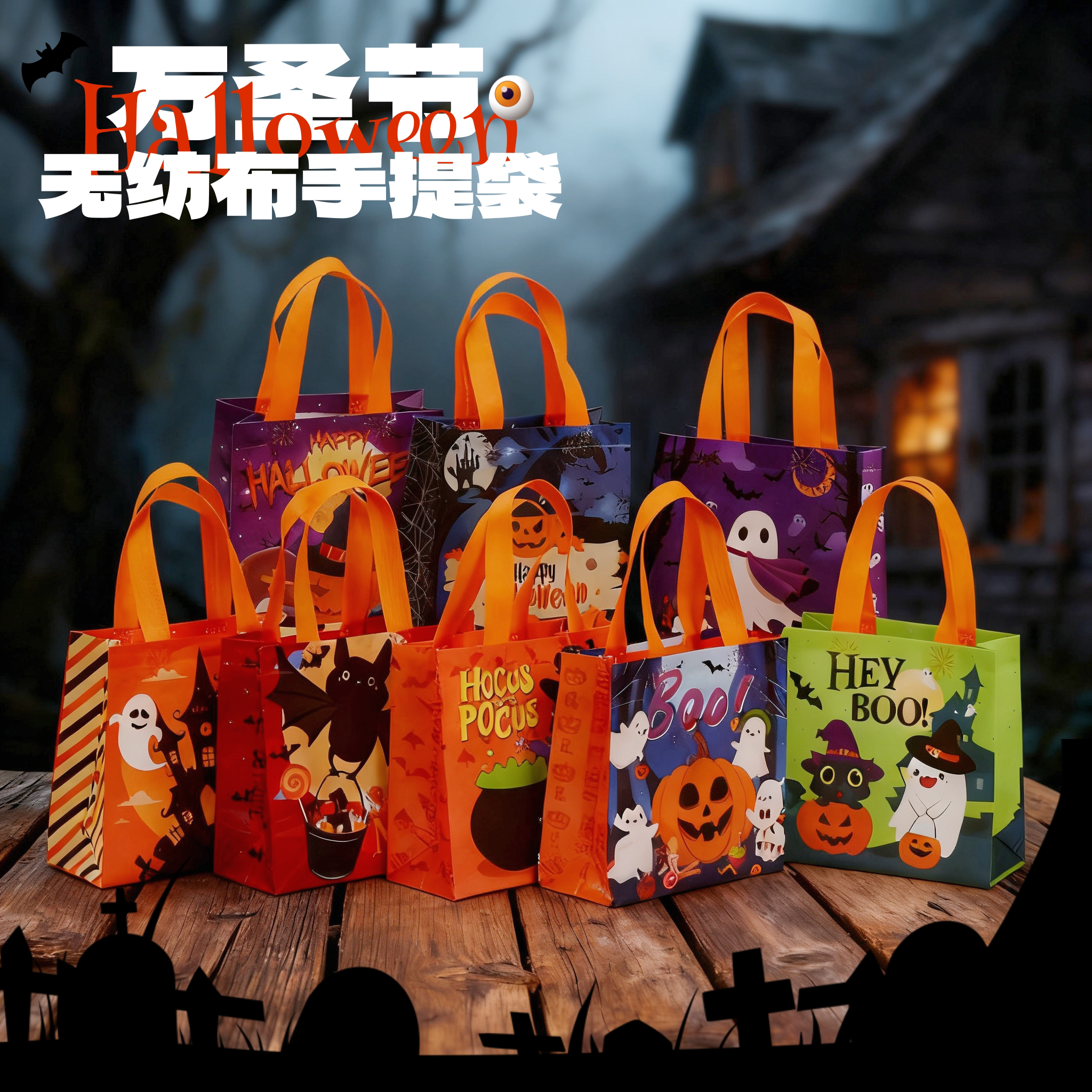 万圣节糖果手提袋儿童礼物南瓜讨糖袋手提无纺布包恐怖袋子礼品袋