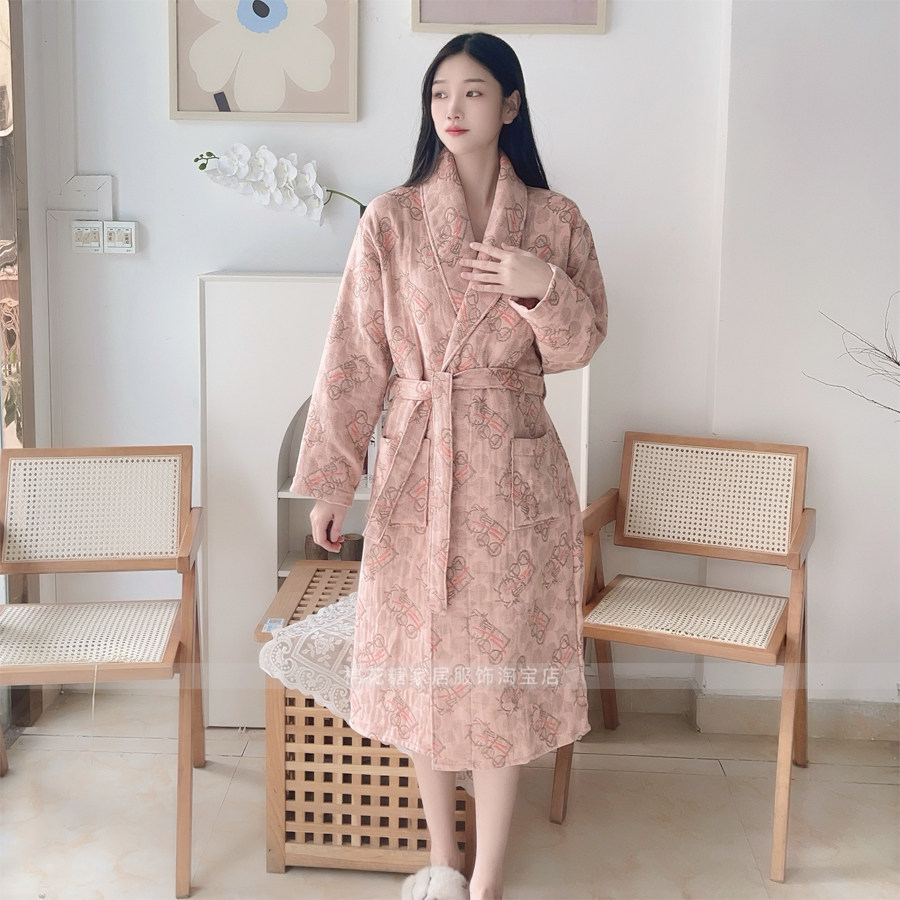 加厚纯棉纱布睡袍睡衣全棉男女秋冬四季通用吸水速干情侣浴袍浴衣