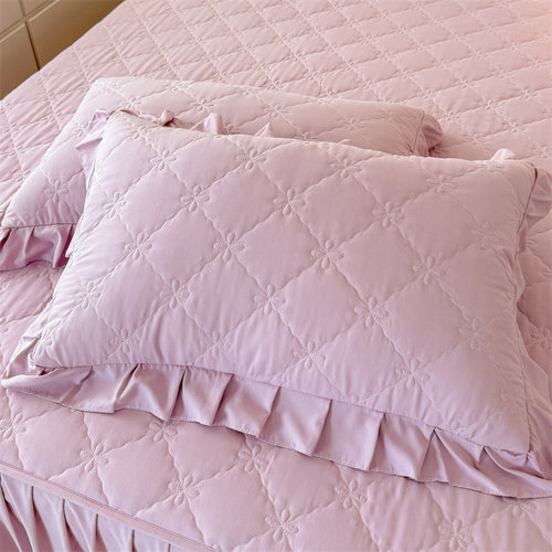 纯色绗缝夹棉枕套一对装荷叶花边枕芯套子加厚单人48x74cm枕头套