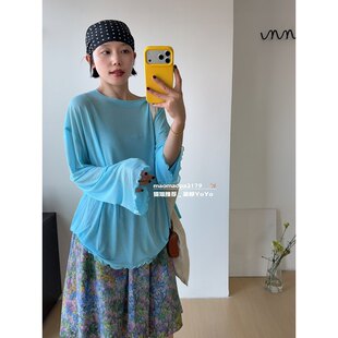 猫姐推荐｜百搭宽松慵懒风木耳边薄款透视喇叭袖网纱T打底防晒衫