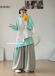 灯笼裤 ｜宽松复古慵懒风松紧腰抽绳阔腿条纹休闲花苞裙裤 猫姐推荐