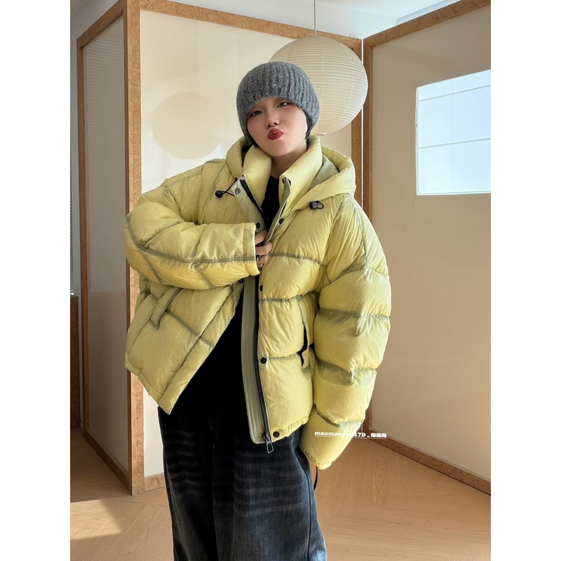 猫姐推荐｜宽松加厚保暖连帽抽绳90白鸭绒短款立领透绒羽绒服外套