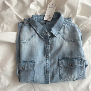 工装 欧美新款 风修身 百搭长袖 女 重水洗 衬衫 垂感天丝牛仔衬衫