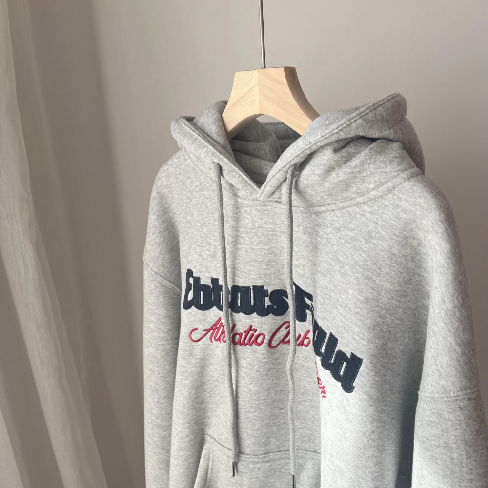 加绒加厚~经典美式休闲字母刺绣灰色连帽卫衣宽松显瘦帽衫 女