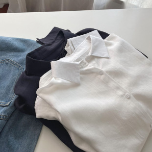 夏薄款 衬衫 宽松百搭防晒上衣女 老钱风亚麻松驰感长袖 自留